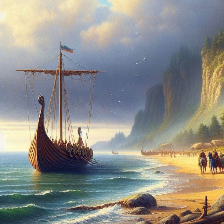 Viking ship moored at shore