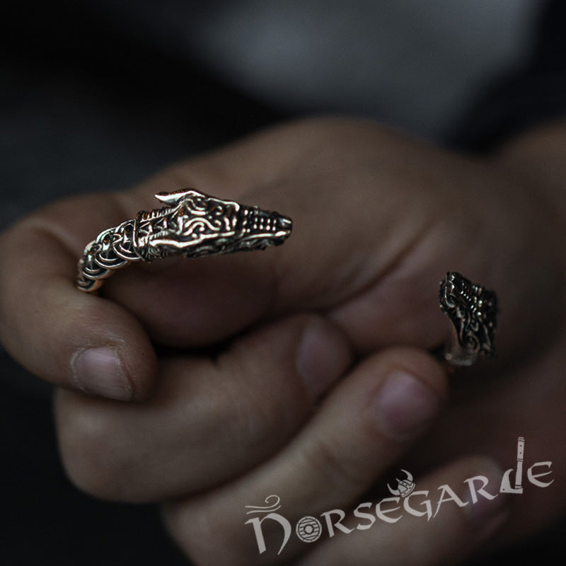 Handcrafted Fenrir Wolf Torc Bracelet - Brass