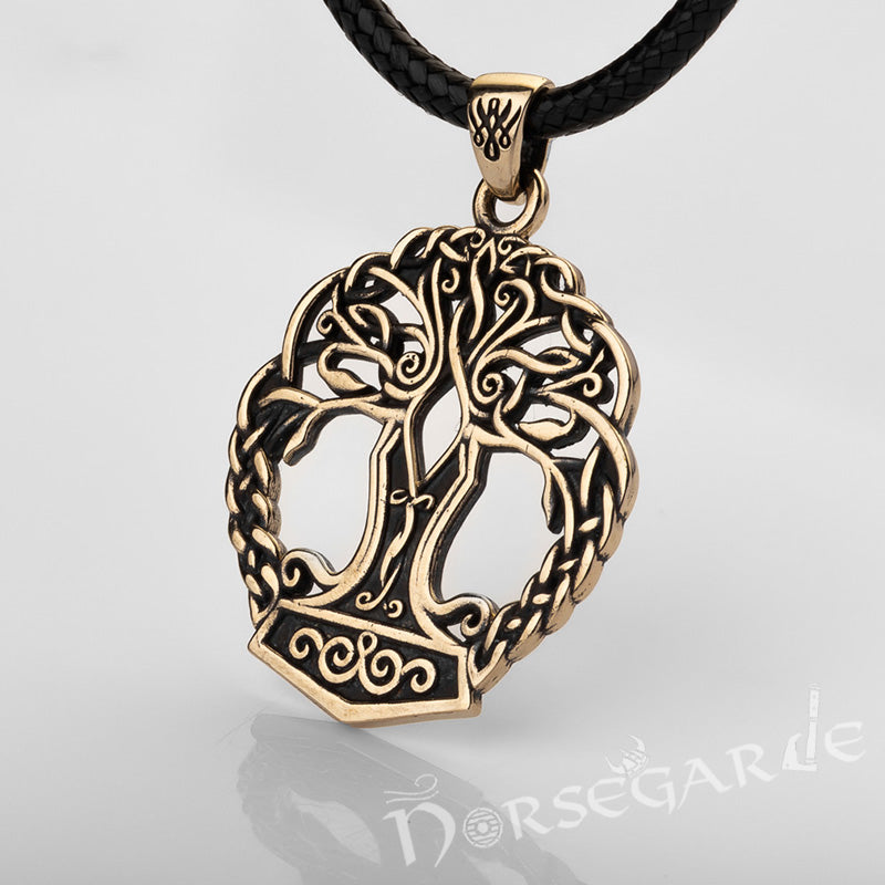 Handcrafted Yggdrasil Mjölnir Pendant - Brass