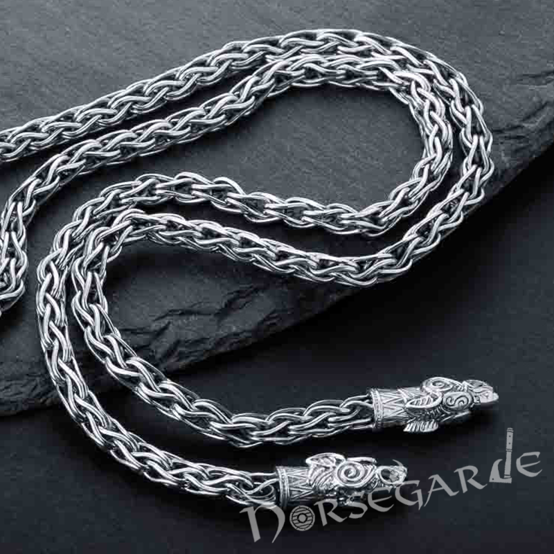 Weaving Chain Sterling Silver Viking Chain Necklace with Wolf Head Tips