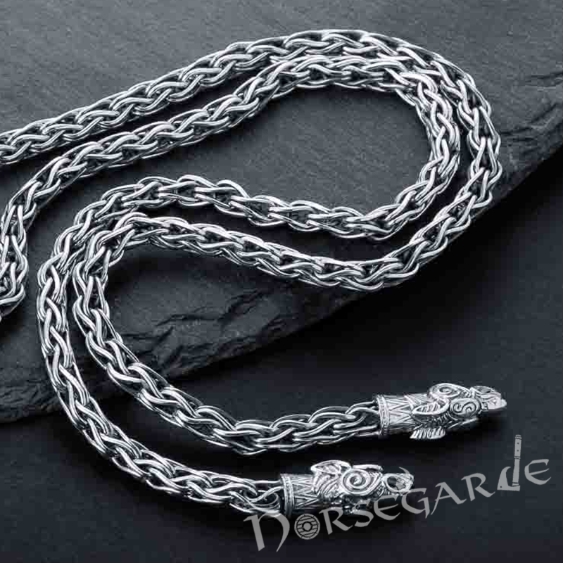 Handcrafted Viking Weave Chain with Wolves - Sterling Silver