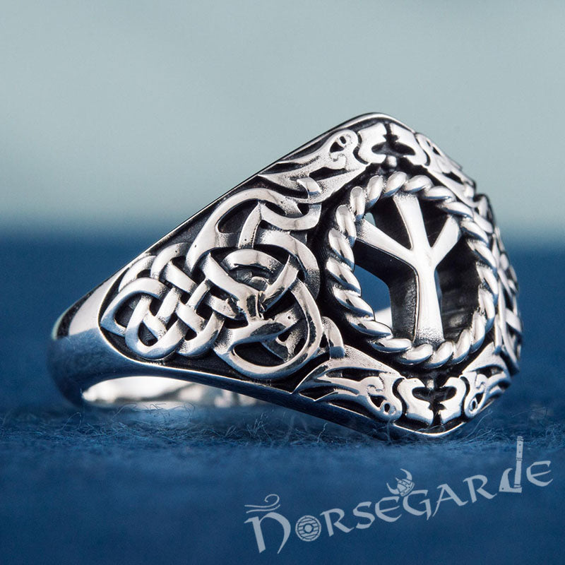 Handcrafted Celtic Algiz Ring - Sterling Silver