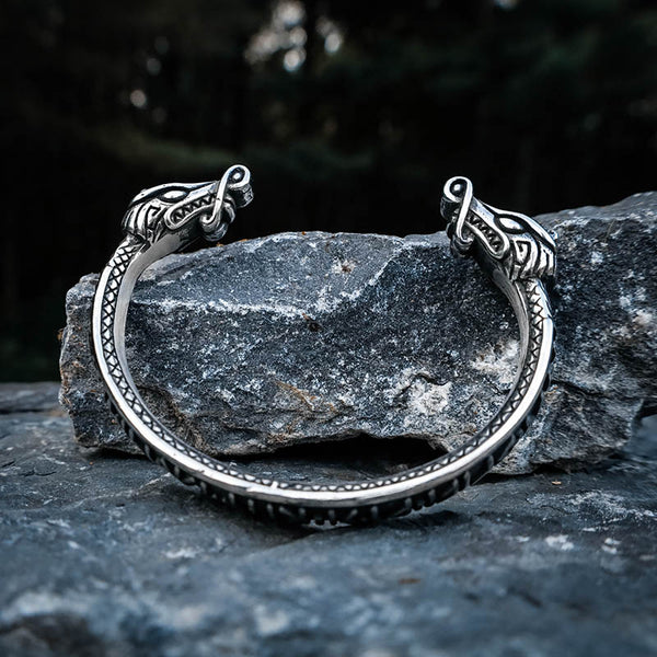 Viking Wolf Arm Ring - Geri and Freki Norse Torc Bracelet