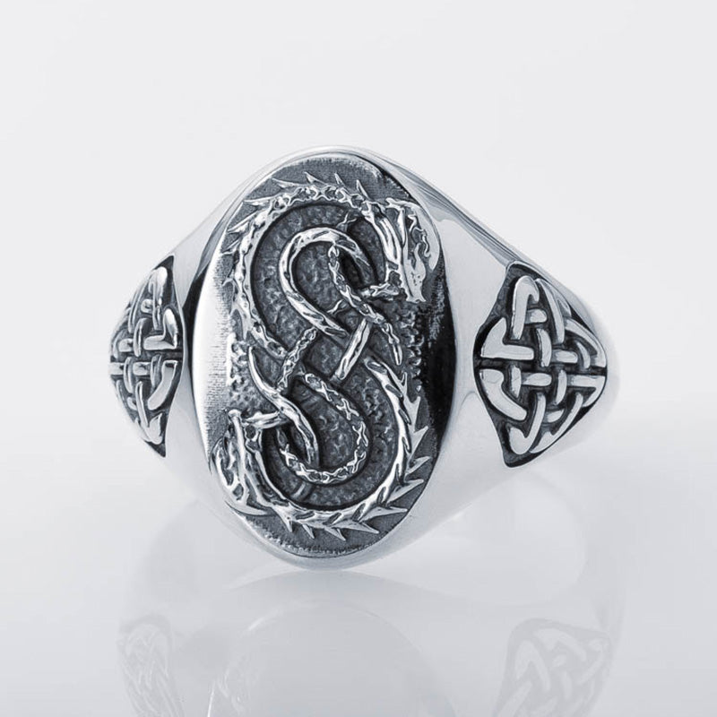 Handcrafted Coiled Jormungandr Knot Ring - Sterling Silver