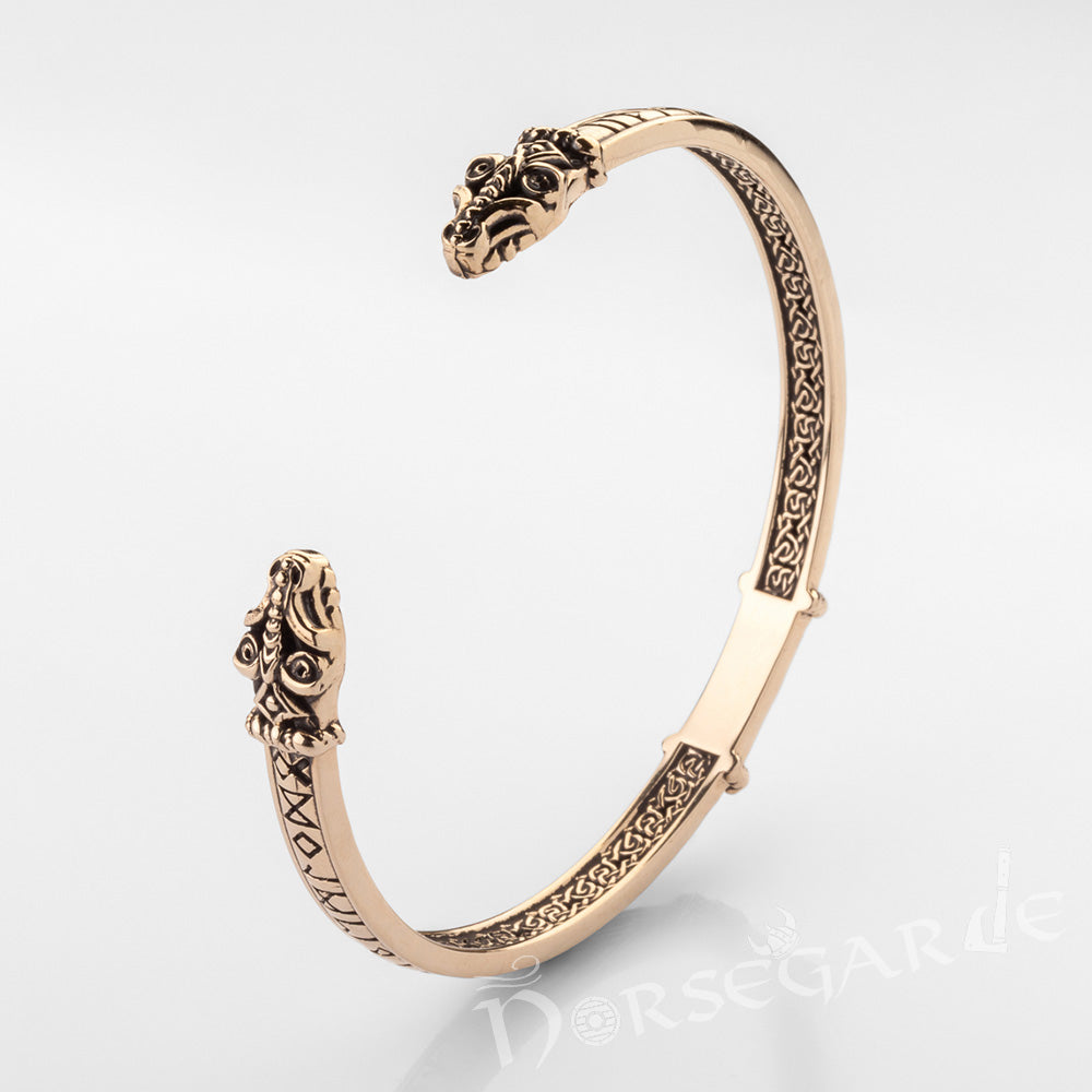 Handcrafted Runic Serpent Torc Bracelet - Brass