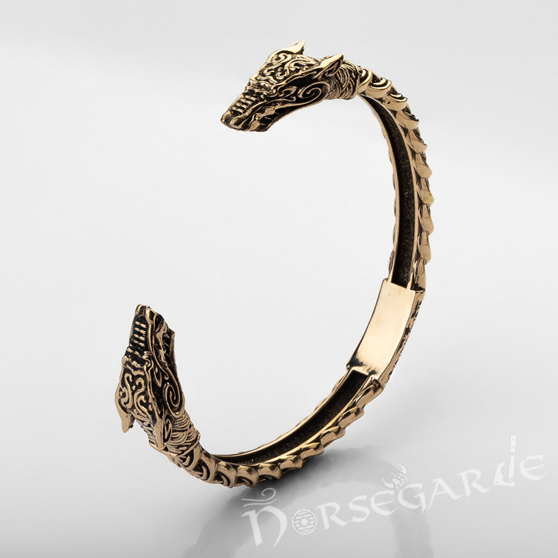 Handcrafted Fenrir Wolf Torc Bracelet - Brass