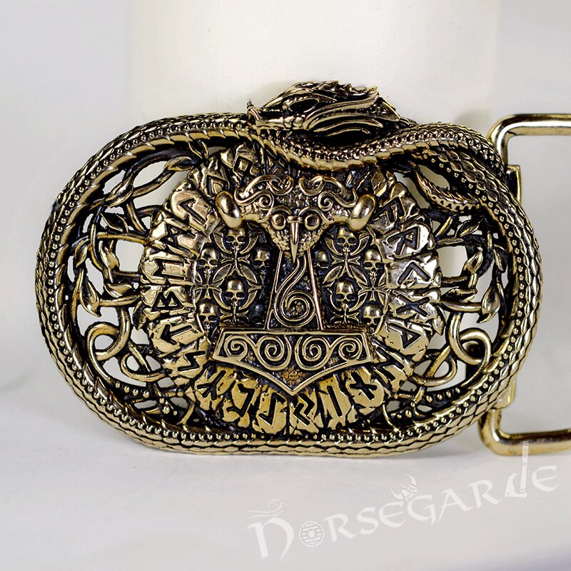 Handcrafted Serpent's Mjolnir Belt Buckle  - Brass