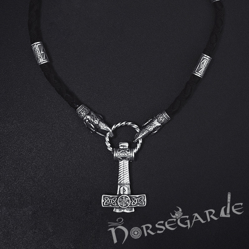 Handcrafted Ravens Necklace with Mjölnir - Sterling Silver