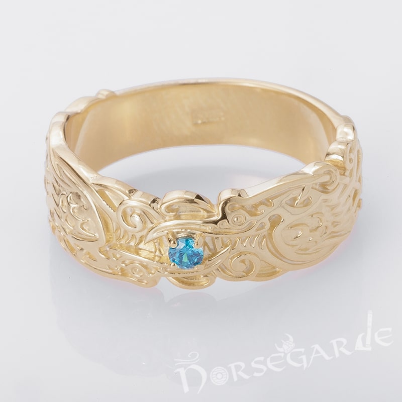 Handcrafted Odin's Ravens Gemmed Band - Gold with Sapphire
