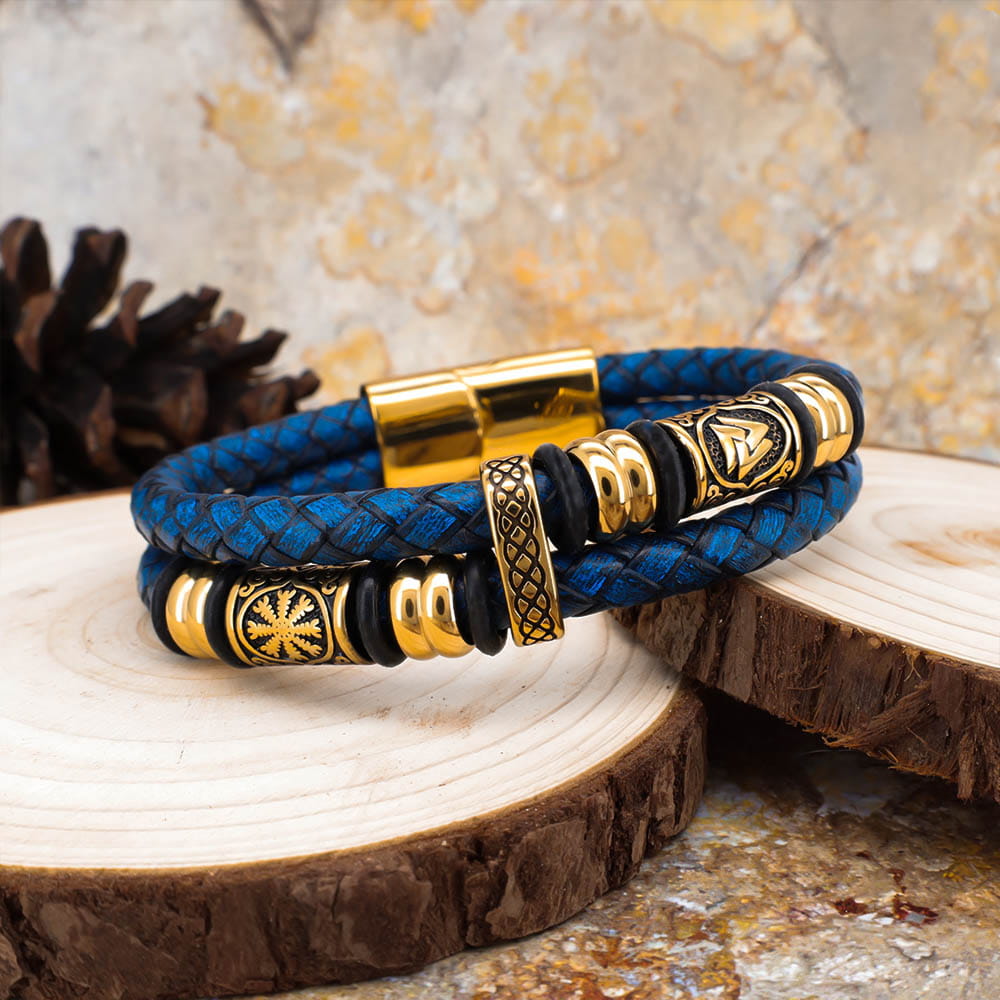 Viking Bead Fjord Blue Leather Bracelet