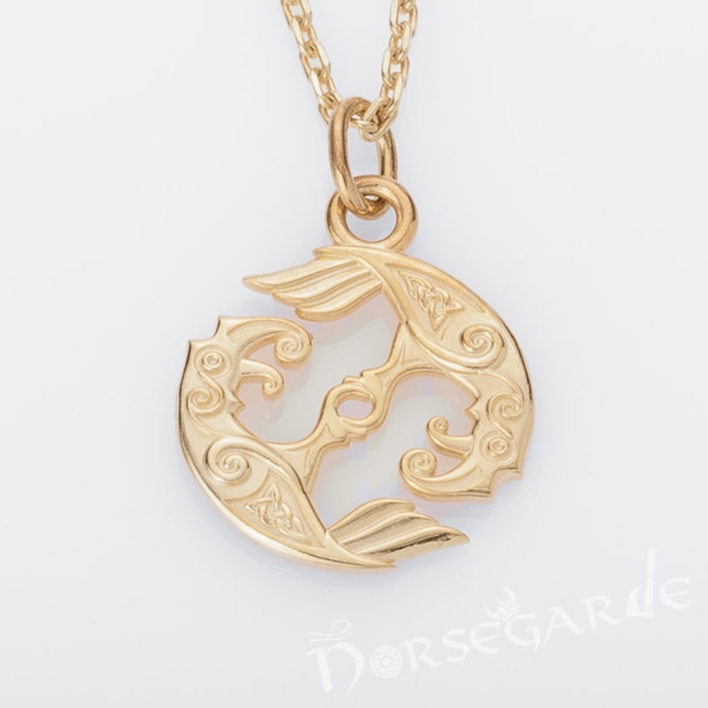 Handcrafted Miniature Ravens Pendant - Gold