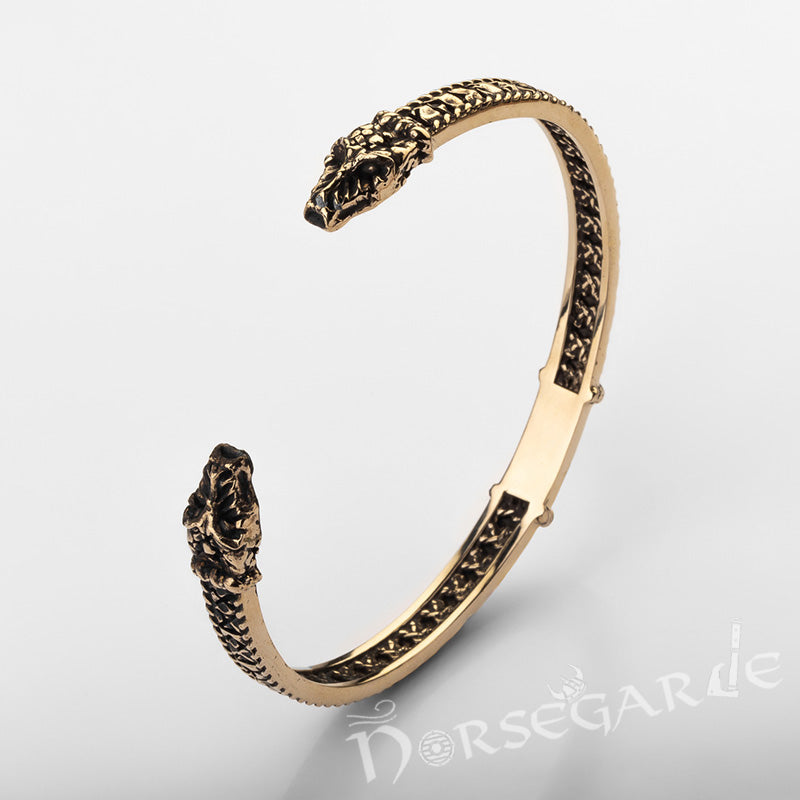Handcrafted Runic Jormungandr Torc Bracelet - Brass
