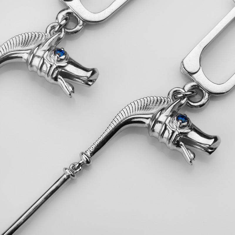 Handcrafted Celtic Boar Horn Earrings - Sterling Silver with Sapphires