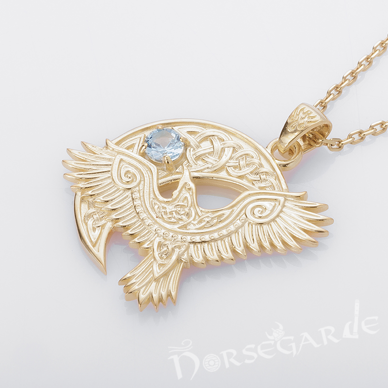 Handcrafted Raven and the Moon Pendant - Gold with Sapphire