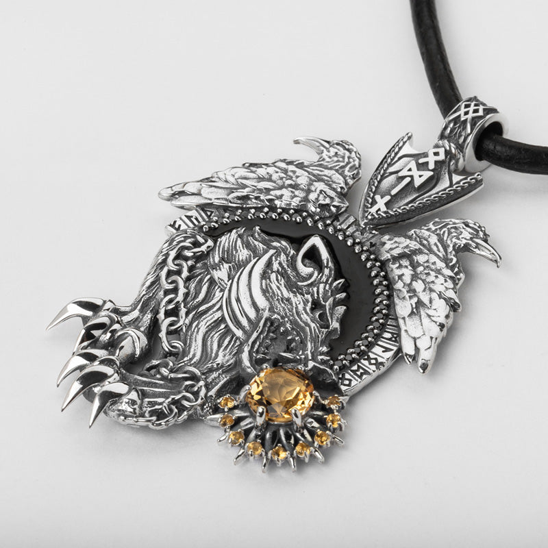 Handcrafted Fenrir the Sun Eater Pendant - Sterling Silver