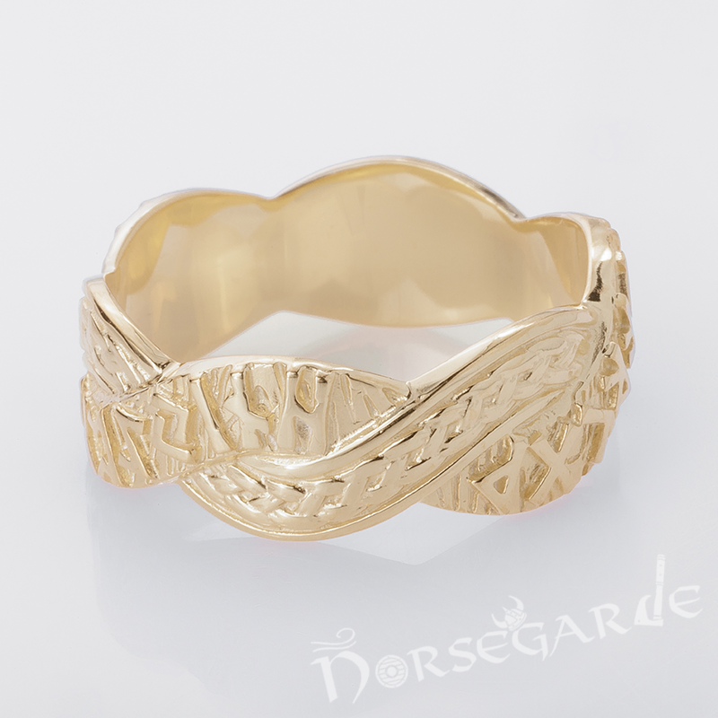 Handcrafted Twined Braid & Runes Band - Gold