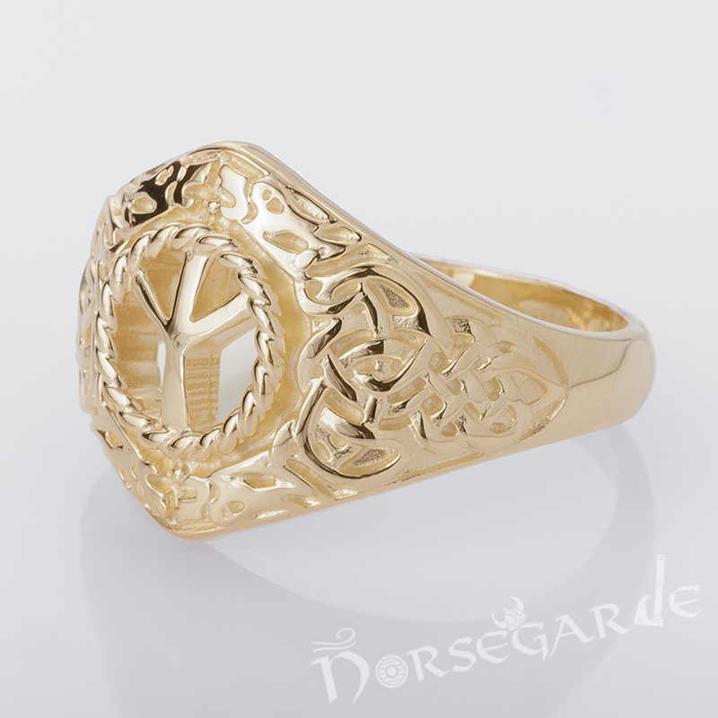 Handcrafted Celtic Algiz Ring - Gold