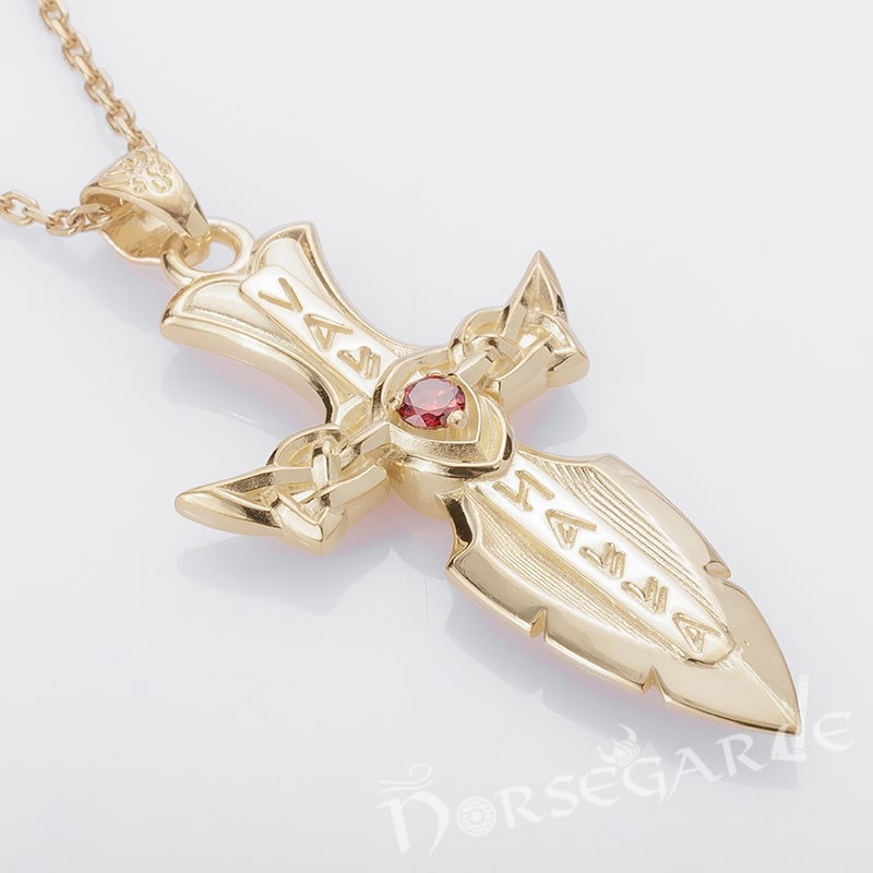 Handcrafted Valhalla Dagger Pendant - Gold with Ruby