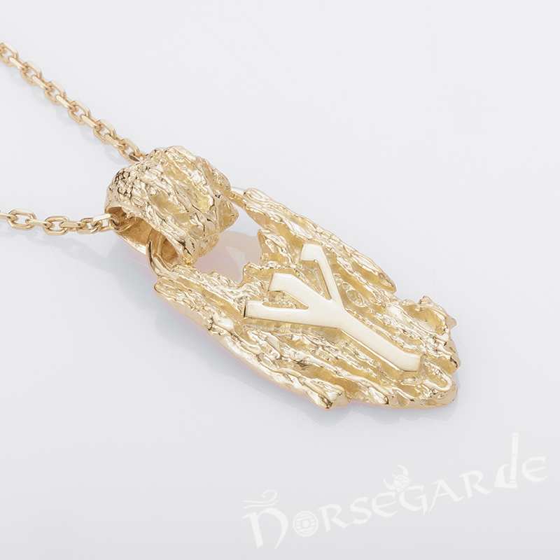 Handcrafted Druid Algiz Pendant - Gold