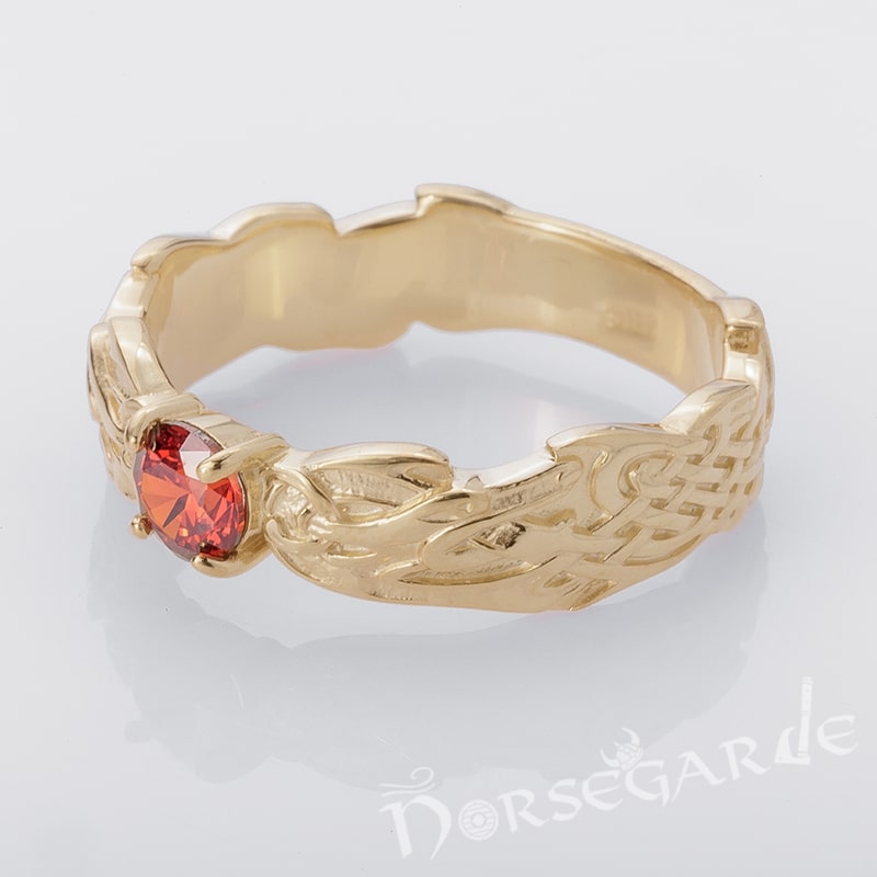 Handcrafted Dragon Ornament Band - Gold with Gem