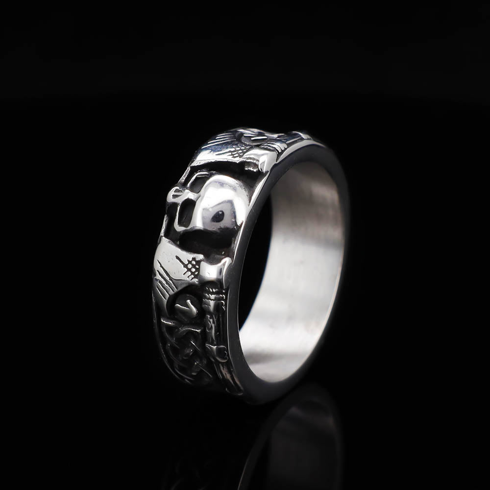 Viking Skull Axe Ring - Stainless Steel