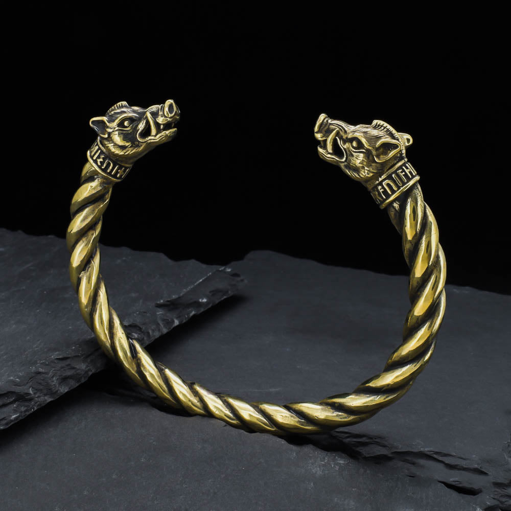 Battle Swine of Freyja Torc Bracelet - Bronze