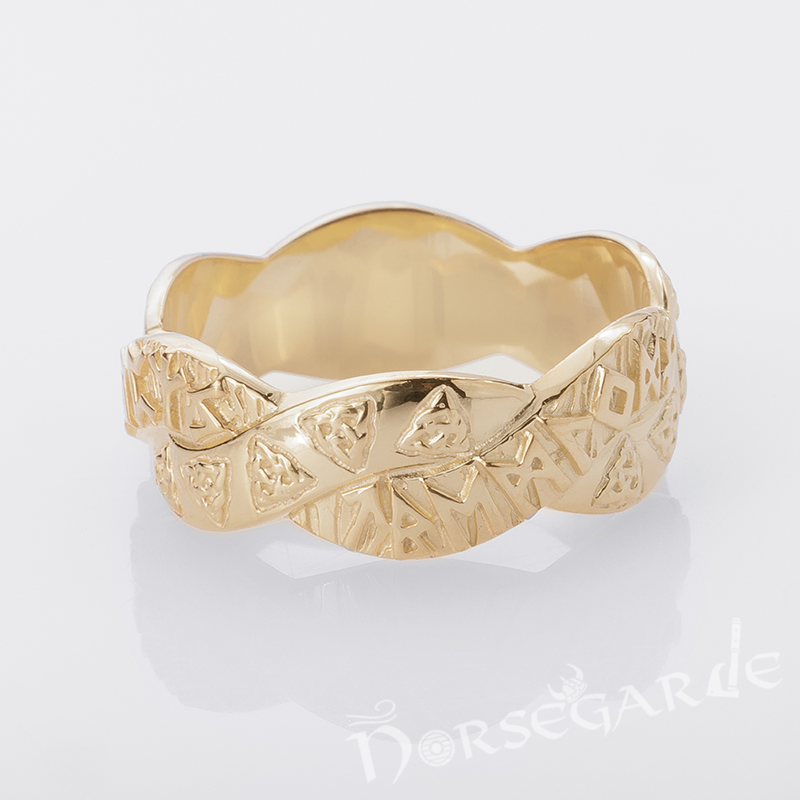 Handcrafted Twined Celtic Runes Band - Gold