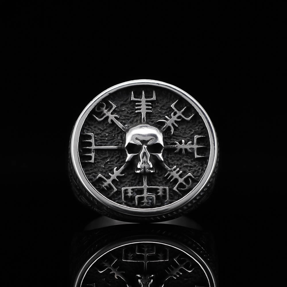 Vegvisir Skull Signet Ring - Stainless Steel