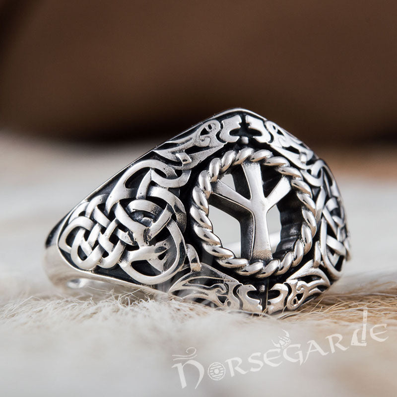 Handcrafted Celtic Algiz Ring - Sterling Silver
