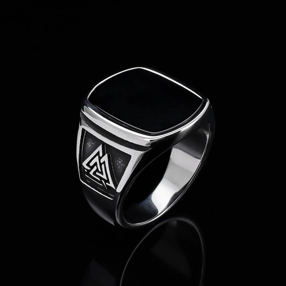 Odin's Oath Signet Ring - Stainless Steel & Natural Agate