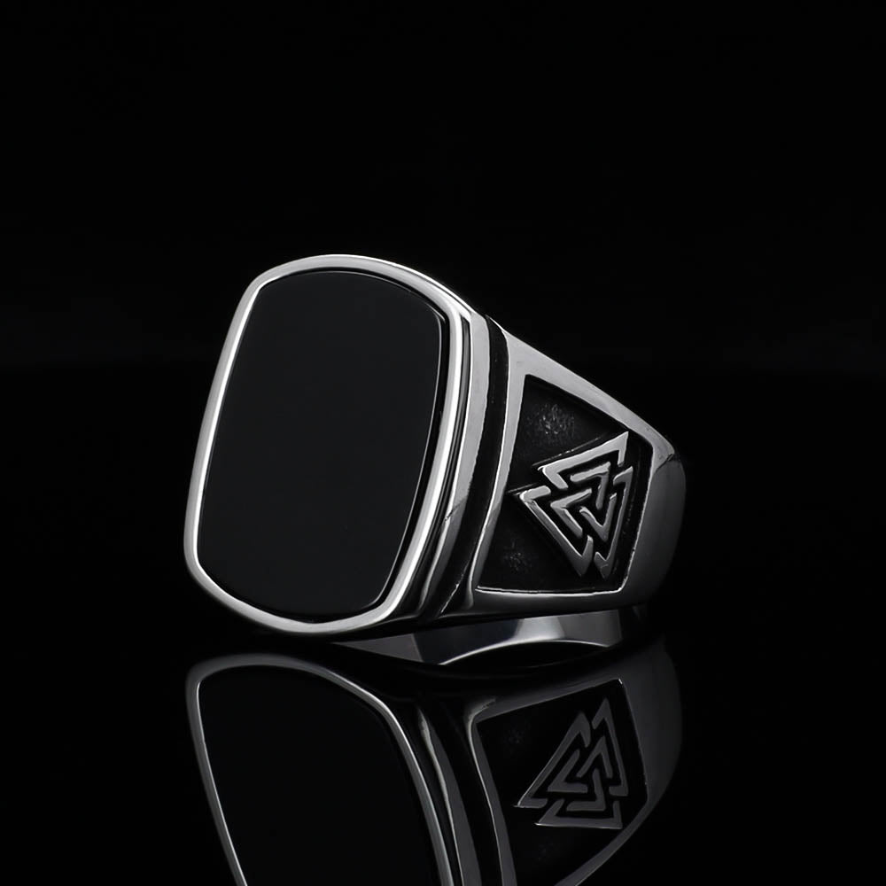 Odin's Oath Signet Ring - Stainless Steel & Natural Agate