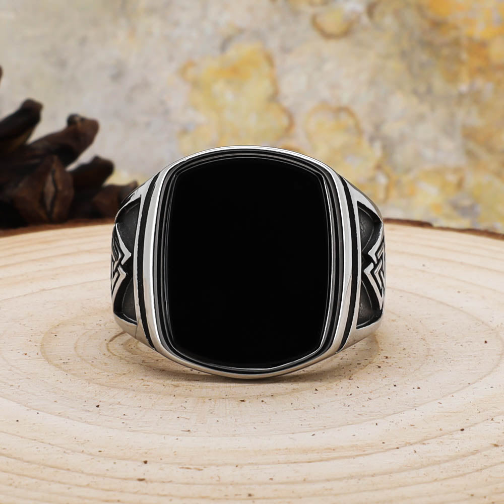 Odin's Oath Signet Ring - Stainless Steel & Natural Agate
