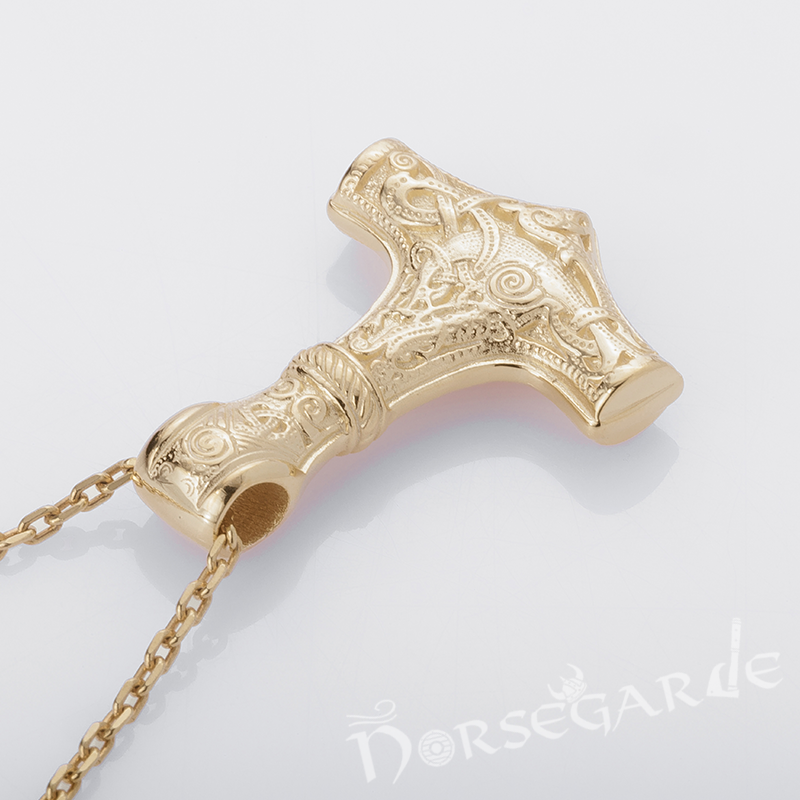 Handcrafted Mammen Engraved Small Mjölnir - Gold