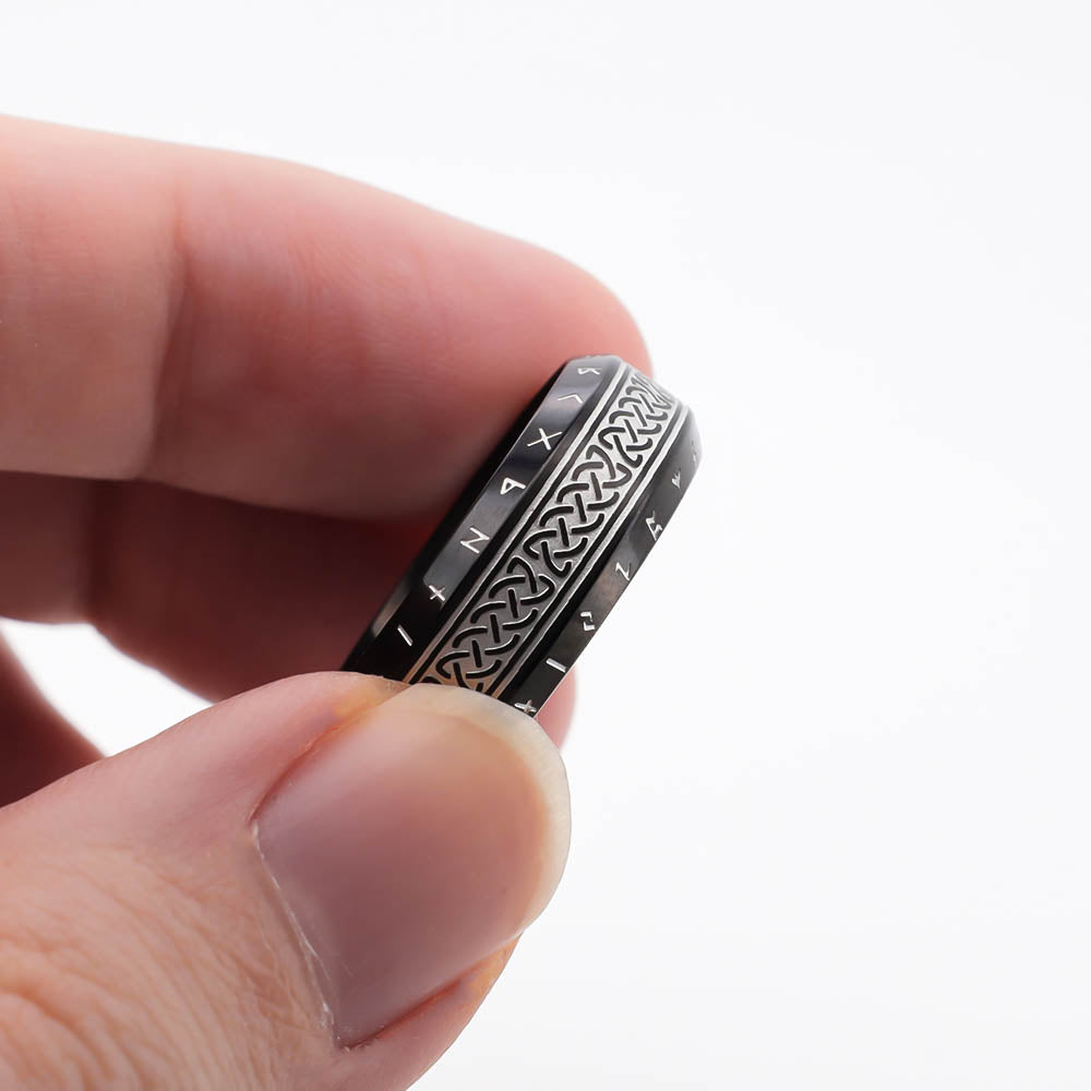 Celtic Ornament Runed Black Band - Stainless Steel