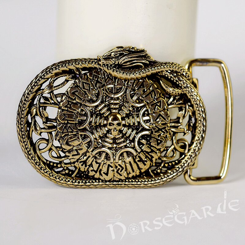 Handcrafted Serpent's Helm of Awe Belt Buckle  - Brass