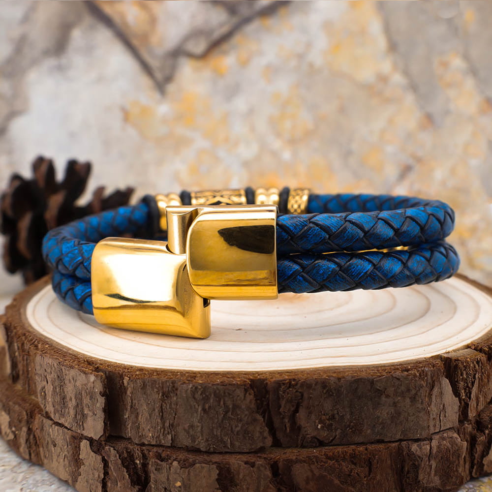 Viking Bead Fjord Blue Leather Bracelet