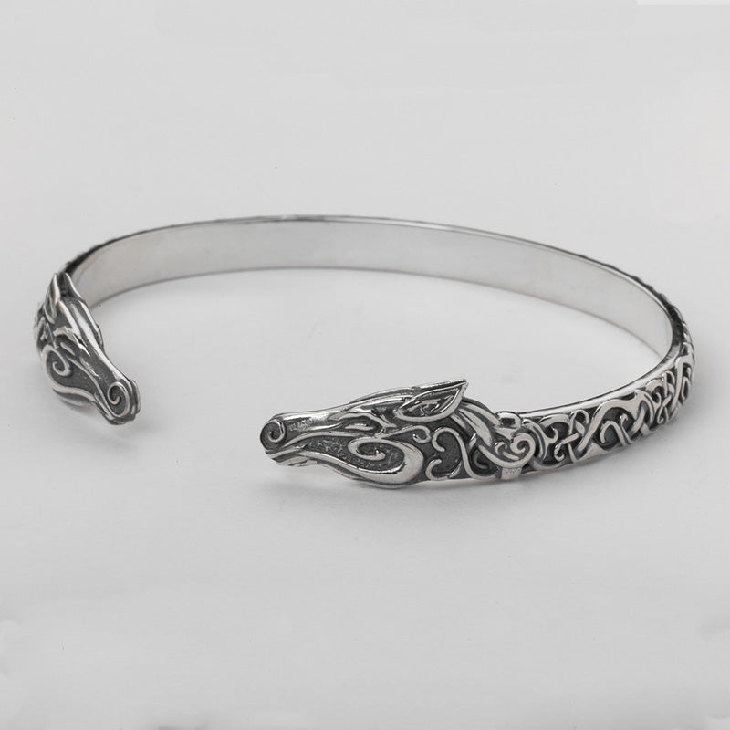Handcrafted Urnes Art Sleipnir Arm Ring - Sterling Silver