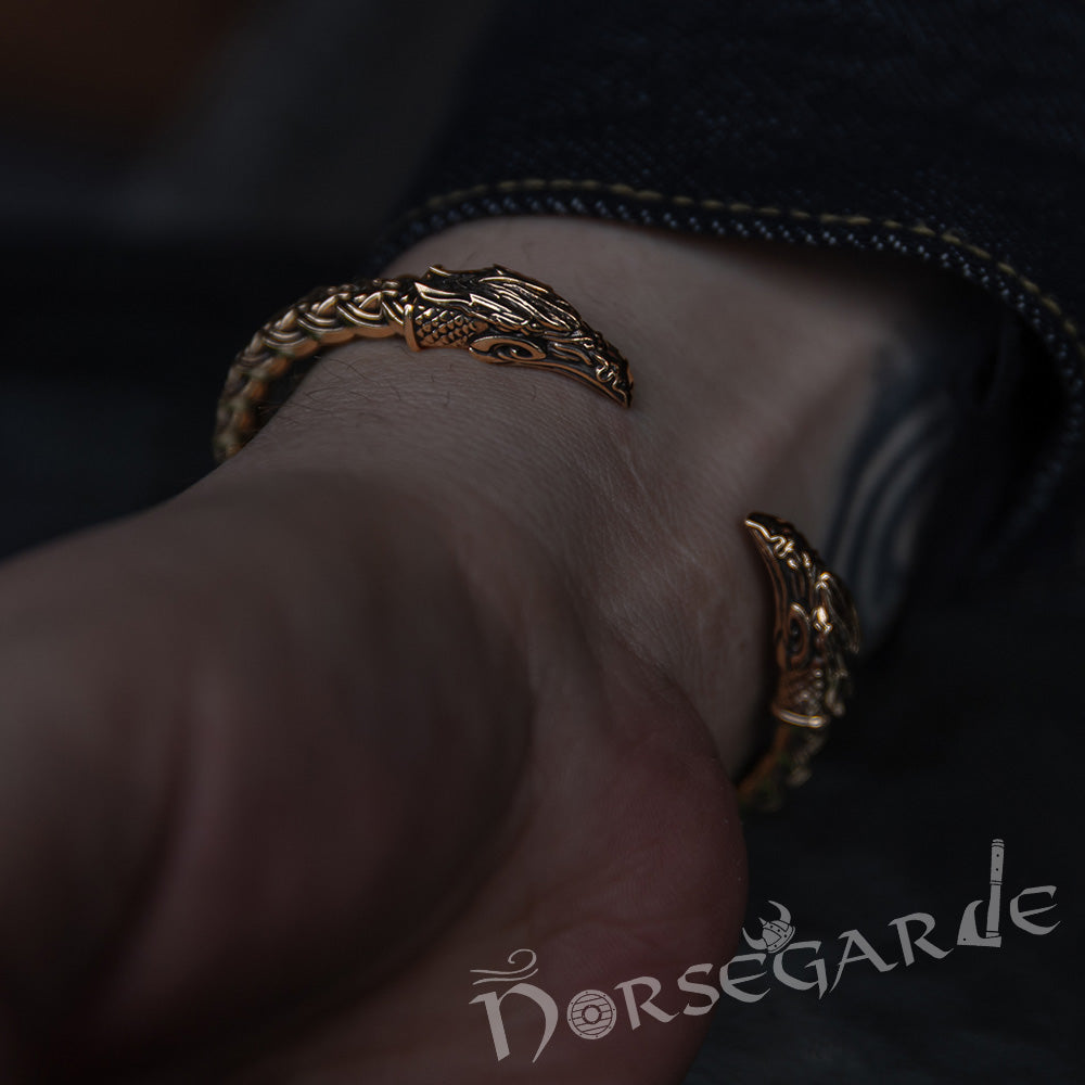 Handcrafted Celtic Raven Torc Bracelet - Brass