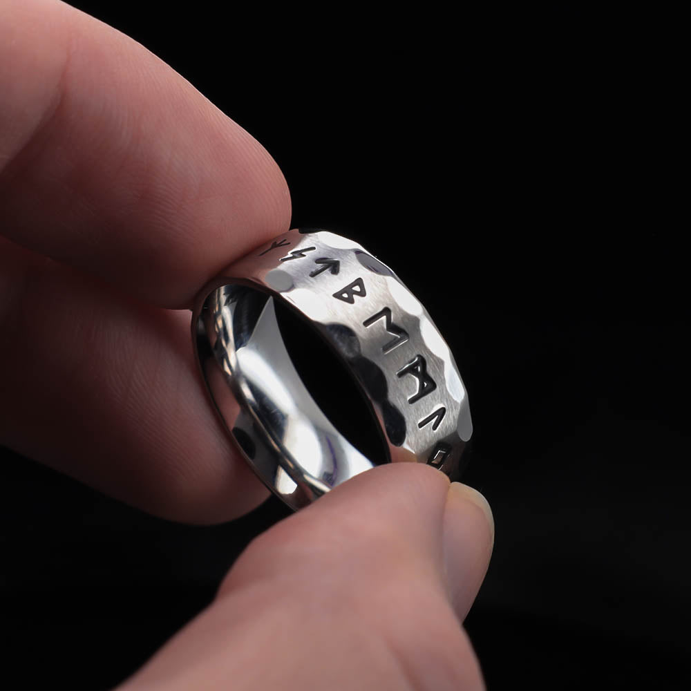 Bright Tapped Texture Runed Band - Stainless Steel