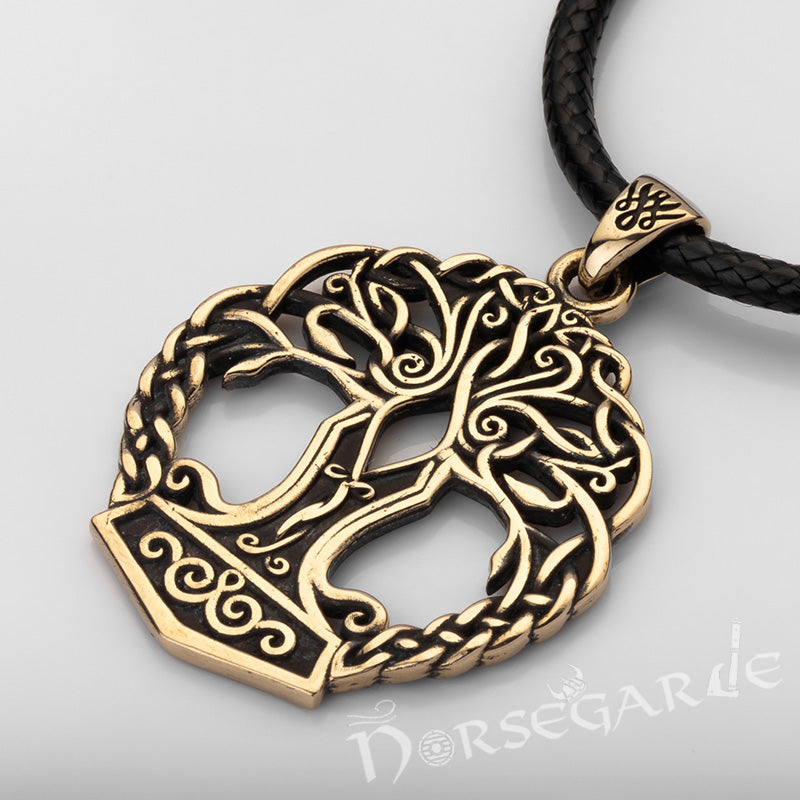 Handcrafted Yggdrasil Mjölnir Pendant - Brass