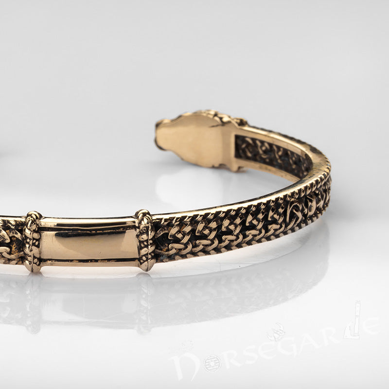 Handcrafted Runic Jormungandr Torc Bracelet - Brass