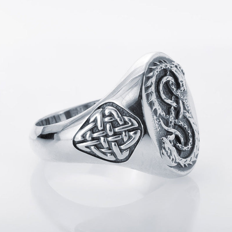 Handcrafted Coiled Jormungandr Knot Ring - Sterling Silver