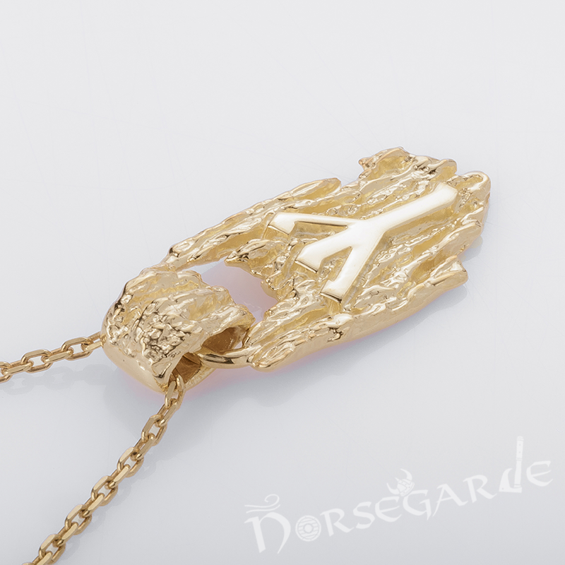 Handcrafted Druid Algiz Pendant - Gold