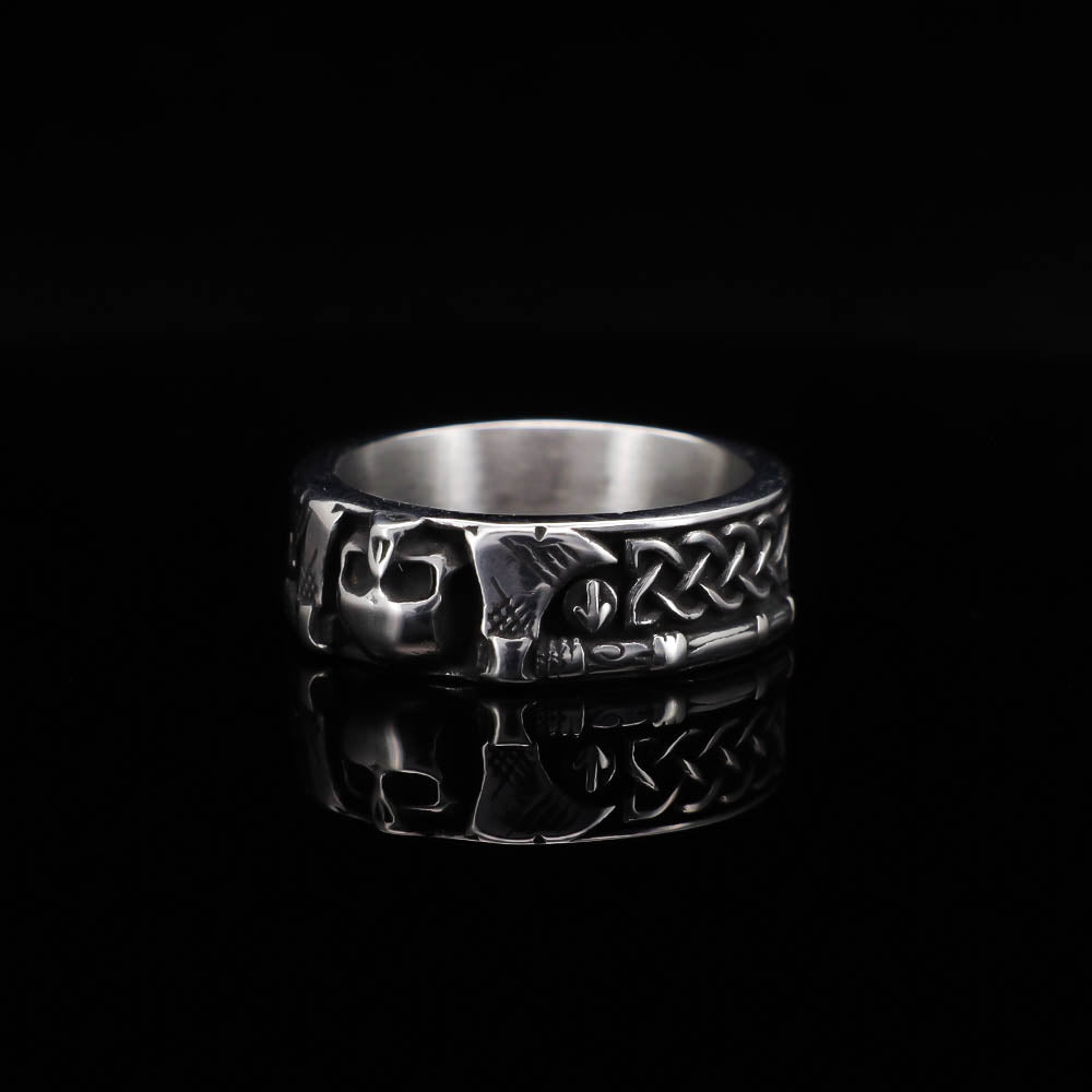 Viking Skull Axe Ring - Stainless Steel