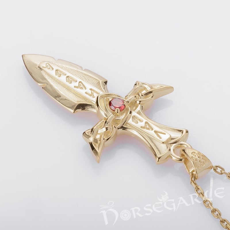 Handcrafted Valhalla Dagger Pendant - Gold with Ruby