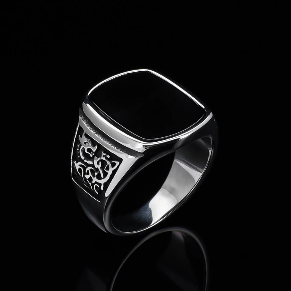 Fenrir Unbound Signet Ring - Stainless Steel & Natural Agate