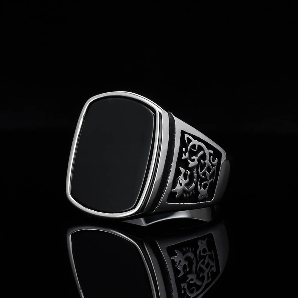 Fenrir Unbound Signet Ring - Stainless Steel & Natural Agate
