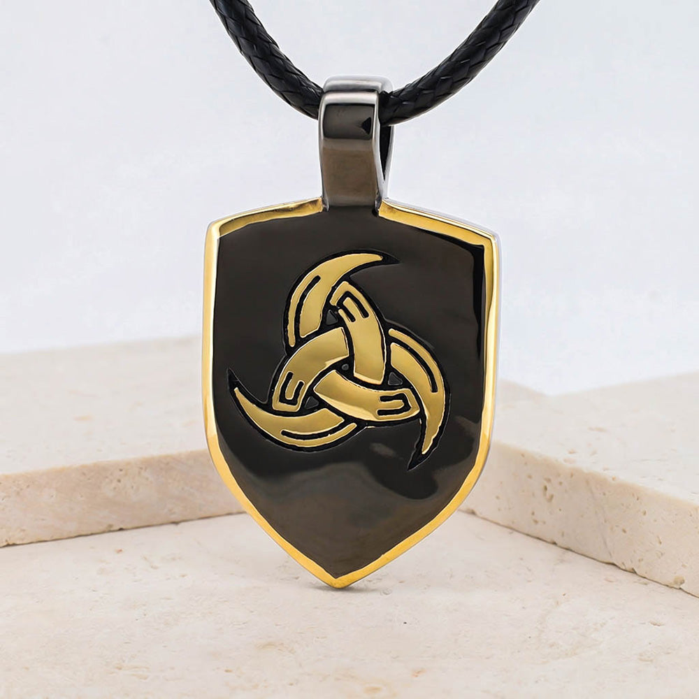 Horn Triskelion Shield Pendant - Stainless Steel