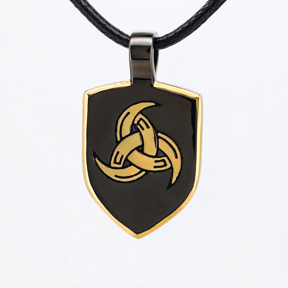 Horn Triskelion Shield Pendant - Stainless Steel