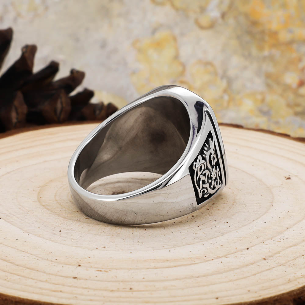 Fenrir Unbound Signet Ring - Stainless Steel & Natural Agate